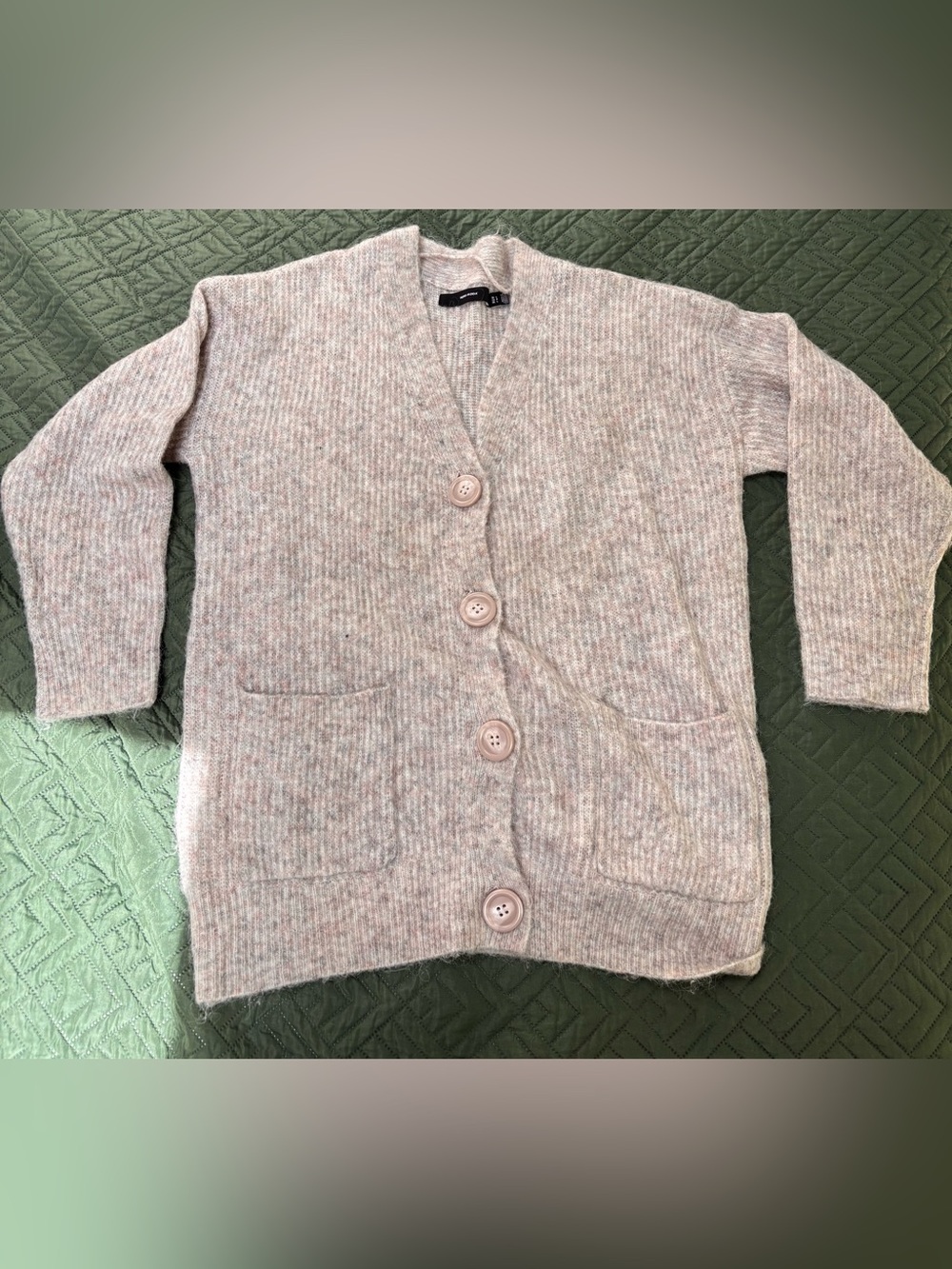 Vero Moda Cream/Grey Ribbed Button-Up Cardigan